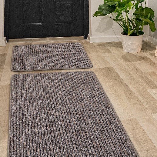 Multistripe Washable Runner Rugs in Taupe Brown